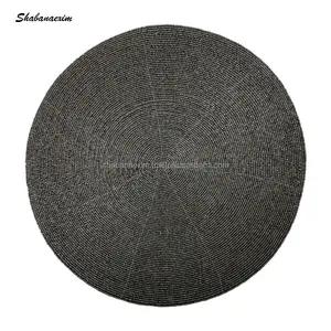 Luxury Placemats for Wedding Table Hotel Decor Round Dining Mat Eco-Friendly Handmade Beaded Grey Place Mats from India