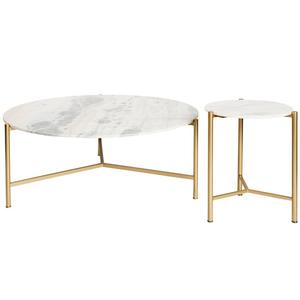 Modern <b>Round</b> Marble Coffee <b>Table</b> with Metal Frame Golden Color for Home Living Room Wholesale <b>White</b> Marble Furniture - Product Image 2