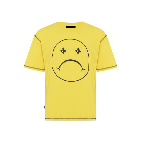 Wholesale Plain Yellow Color Sad Emogi Printed Men t Shirt