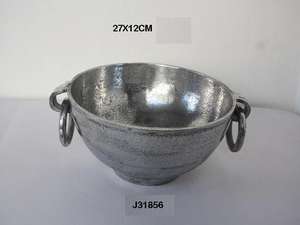 Bol en aluminium moulé de finition en laiton antique avec poignées de style anneau décor à la maison en métal poli pour salon - Product Image 6