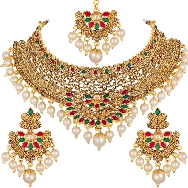 Wholesale Indian Yaariyan Fashion Excellent Designer Choker Style Gold Plated Necklace Set For Women