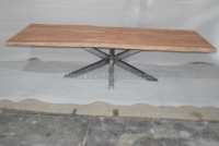 Table à manger en bois d'acacia massif avec base pliante en métal en forme de X, design industriel moderne, pliable, mobilier pour la maison, 8 places