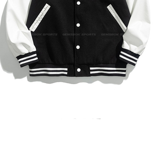 แจ็กเก็ตบอมเบอร์ทีมตัวแทนมหาวิทยาลัยสีดำคอปกตั้งแฟชั่นเย็บปะติดปะต่อกันเสื้อแจ็คเก็ตทีมตัวแทน - Product Image 5