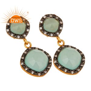 Aqua Chalcedony Zircon Set Earrings 14k Gold Plated Jewelry Wholesale 925 Silver Designer Dangle Drop Earrings - Product Image 2