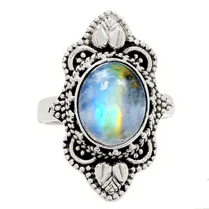 设计精美的戒指为女性花丝紫水晶簇彩虹月光石925纯银材料珠宝