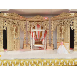 Top Bollywood Style Golden Wedding Stage Traditional Golden Stage for Indian Wedding Royal South Indian Wedding Stage Decor - Product Image 1