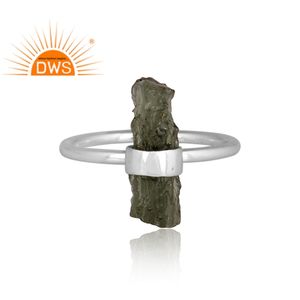 Hecho a mano 925 plata esterlina fina Natural moldavita áspera piedra preciosa anillo apilable fabricante de joyas - Product Image 2