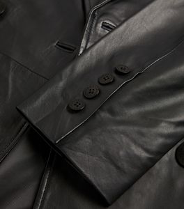 เสื้อโค้ทหนังสำหรับทุกเพศกันน้ำสีดำพร้อมกระดุมปิดมีให้เลือกทุกสีและหนังทุกชิ้นผลิตในปากีสถาน - Product Image 4