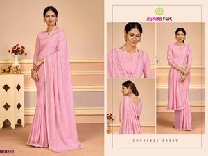 Sari In à paillettes de styliste, en Georgette, tissu bordé avec toutes les broderie, sarre de travail avec blouse assortie de contrastée - Product Image 6