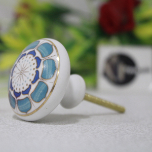 Boutons en céramique Aster bleu bleu forme ronde pour commode armoire porte tiroir meubles décoration de la maison boutons à faible coût Tradnary - Product Image 2