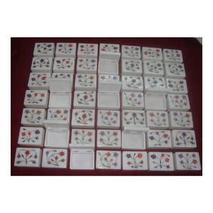 Boîtes à bijoux décoratives rectangulaires en marbre blanc avec incrustations multicolores, motif floral, pour la décoration de la maison - Product Image 1