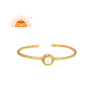 Round Pearl <b>Cuff</b> <b>Bracelet</b> Gemstone Jewelry Manufacturer Designer Gold Plated 925 <b>Sterling</b> <b>Silver</b> <b>Bracelet</b> Vintage Collection - Product Image 1