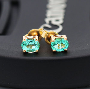 Précieux de haute qualité émeraude pierres précieuses 14k solide or jaune fait à la main femmes boucles d'oreilles bijoux pour la vente en gros - Product Image 6