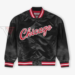 Flight bomber-Chaqueta de satén para hombre, chaqueta de béisbol de tela lisa satinada, al por mayor, color negro y rojo, chaqueta bomber bulls