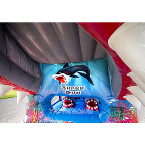 Tiburón inflable <span class=keywords><strong>Thomas</strong></span> tren soplador de aire Casa de rebote Mini Run 8M Unisex logotipo personalizado impreso Castillo casa diapositivas bolsa embalada - Product Image 5