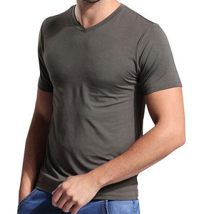 T-shirt manches courtes en bambou pour homme, 100 coton, haute qualité, col en V, extensible, personnalisé, vente en gros, 230g - Product Image 1