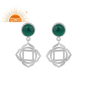 Boucles d'oreilles chakras en argent Sterling 925, indien, racine creuse, Chakra, pendantes, en Onyx vert, vente en gros - Product Image 1