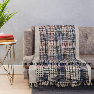 Venta al por mayor de textiles indios decorativos ecológicos 100% algodón turco estampado a mano manta tejida con flecos tamaño personalizado - Product Image 4