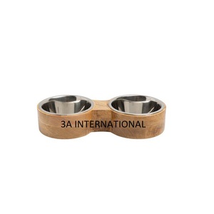 Cuenco de servicio de alta calidad estándar para el hogar, animales de compañía, precio barato, cuenco de Metal, soporte de madera para alimentación de perros, juego de cuencos para perros - Product Image 1