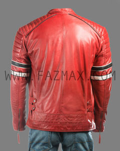 เสื้อแจ็คเก็ตหนังสไตล์นักขี่จักรยานสีแดงสําหรับผู้ชายสไตล์นักขี่จักรยาน - Product Image 6