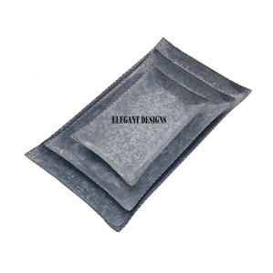 Juego de tres platos de servicio rectangulares vintage Bandeja de metal galvanizado al por mayor en diferentes tamaños - Product Image 1