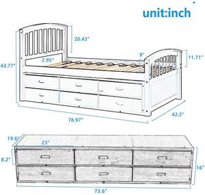 TRIHO Furniture American Standard High Quality Solid <b>Wood</b> Storage <b>Pine</b> <b>Wood</b> Wooden Bed With Drawers - Product Image 6
