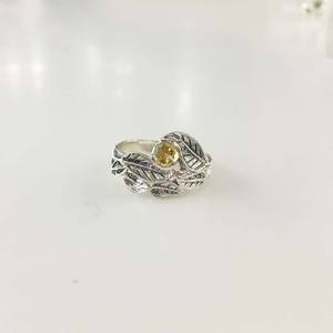 À la mode Feuille Style Lunette Réglage Incrustation Fine 925 Bague En Argent Sterling Naturel Citrine Gemme À La Mode Fête De Mariage - Product Image 1