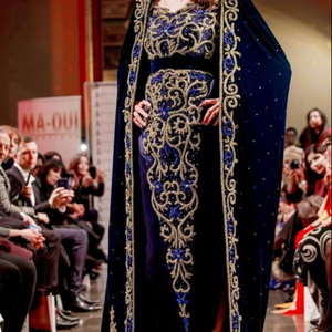 STYLISH KARAKOU CAFTAN DRESS WITH COLORFUL EMBROIDERY OF DABKA, CRYSTAL GLASS BEADS,GLASS STONE WORK FOR PARTY-WEAR @ 2022 - Product Image 1