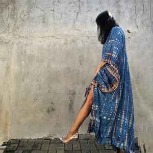 Vestido de playa bohemio de verano para mujer, caftán Sexy, largo hasta el suelo, tejido, patrón sólido, transpirable, ecológico - Product Image 4