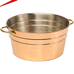 Top Quality Round <b>Copper</b> Finished Ice Bucket Beverage Cooler with <b>Handles</b> - Product Image 1