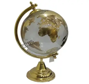 Vintage Glass World Globe Decorative Gold Desktop Globe Rotating Earth Geography Steel Base Educational Globe Wedding Gift