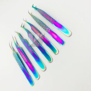 Pinzas de pestañas de acero inoxidable japonesas de alta calidad internacionales versátiles Punta puntiaguda con logotipo de arcoíris personalizado Tamaños de 12-14cm para - Product Image 5