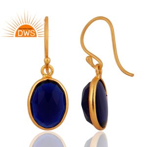 Pendientes de Piedra Preciosa de Corindón Azul, Pendientes de Diseño con Baño de Oro y Plata, Fabricante de Joyería, Colección Clásica - Product Image 2