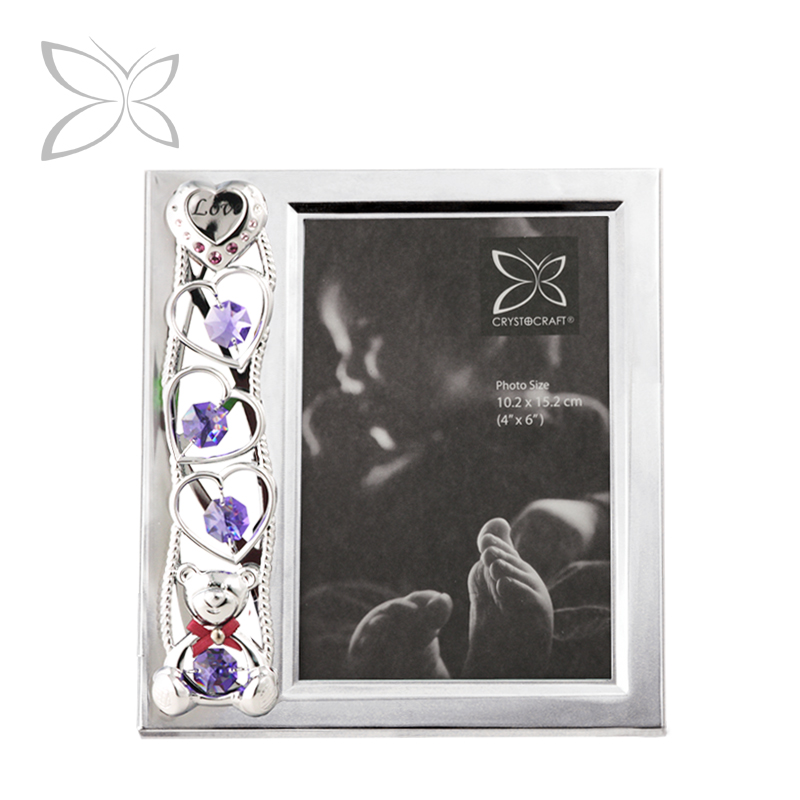 Милый хромированный металлический медведь Crystocraft, украшенный кристаллами бриллиантовой огранки, детская фоторамка размером 4R