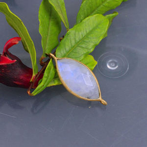 Moonstone Gemstone Marquise Shape Bezel 10x20mm Size Connector <b>Gold</b> Plated Brass Titanium <b>Number</b> Charms Pendants - Product Image 1