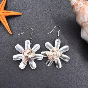 Boucles d'oreilles en coquillage conque pour femmes, accessoires de bijoux, en forme de fleur, petite taille, tendance, - Product Image 4