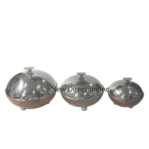 Serveur de nourriture arrondi en bois naturel ensemble de 3 casseroles chaudes vaisselle servant des aliments marmite maison cuisine restauration utilisation - Product Image 1