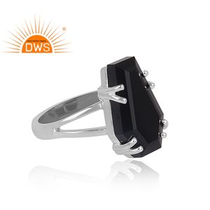 925ปรับเงินสเตอร์ลิงที่ทำด้วยมือธรรมชาติสีดำนิลพลอยโลงศพรูปร่างแหวนซ้อนสำหรับผู้หญิงผู้ผลิตเครื่องประดับ - Product Image 3