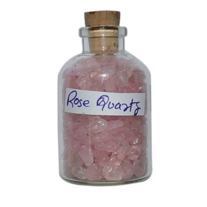 Get Online Rose Quartz <b>Chips</b> Gemstone Bottle : Rose Quartz <b>Chips</b> Gemstone Bottle for Sale Semiprecious Stone Craft India - Product Image 1
