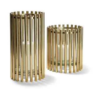 Juego de 2 velas nórdicas de bambú para decoración de escritorio y oficina, Juego de 2 portavelas doradas con palo de bambú claro de lujo