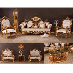 Muebles de Salón con Acabado Dorado Real, Juego de Sofás de Madera Tallada Blanca para Sala de Estar, Muebles de Lujo al por Mayor para Decoración del Hogar - Product Image 1