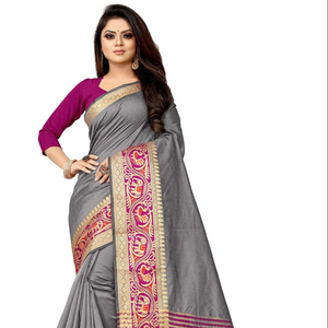 ชุดส่าหรีผ้าไหมแบบลำลองสำหรับผู้หญิงชุดส่าหรีแบบมีชิ้นเสื้ออินเดีย - Product Image 1