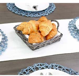 Juego de 3 bandejas cuadradas tejidas de ratán para servir, diseño único con asas perfectas para servir comida de mesa en el hogar - Product Image 5