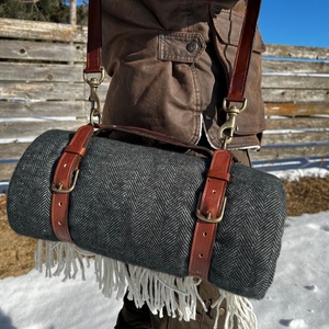 BLANKET <b>CARRIER</b> - Handmade Carrying Strap Belt for Rug <b>Mat</b> Blanket Genuine Leather Carrying Strap Belts OEM & FBA Product - Product Image 1