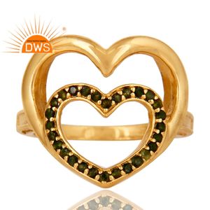 Love Sign Heart Shape Gold Plated 925 Silver Ring Wholesale Green Tourmaline Gemstone Ring Jewelry - Product Image 2