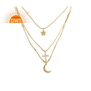 CZ Star Moon เครื่องประดับสร้อยคอจี้อัญมณี,เครื่องประดับสร้อยคอหลายเส้นทำจากทองเหลืองทอง - Product Image 1
