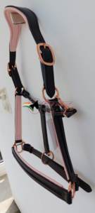 Trainer Choice Luxury Horse Tack Halter de haute qualité avec canal vide et rembourrage rose sur la pièce de joue du nez - Product Image 2