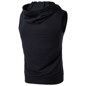 Hauts à capuche musclés sans manches pour hommes, sweat-shirt à capuche décontracté basique vente en gros OEM conception personnalisée coton polaire - Product Image 6