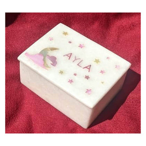Rectangular White Marble Inlay Customize Name Gift <b>Box</b> - Product Image 1