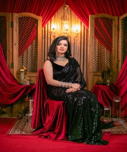 ชุดผ้าส่าหรีผ้าตาข่ายปักลายสำหรับงานปาร์ตี้ชุดสำหรับผู้หญิงอินเดียแบบชิ้นใหญ่ - Product Image 2